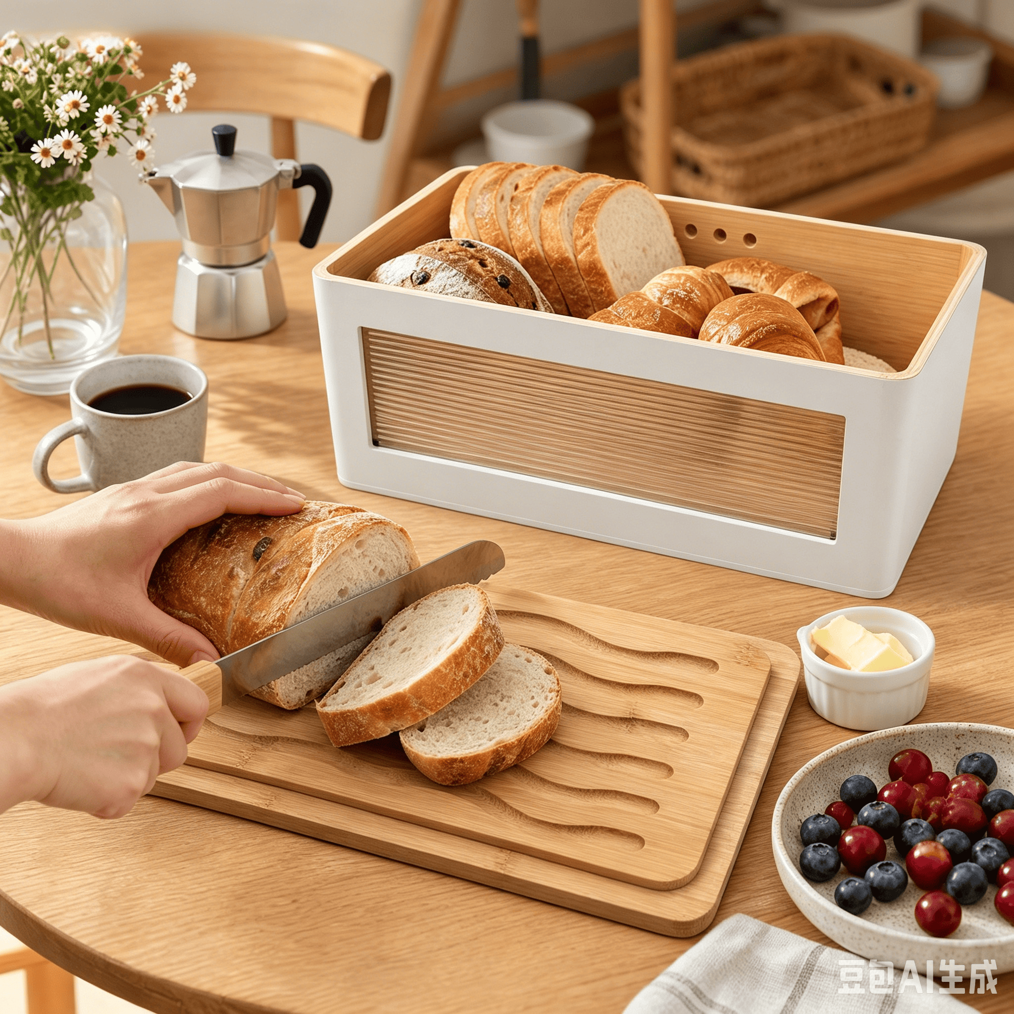 Solid Wood Bread Box with Bamboo Lid
