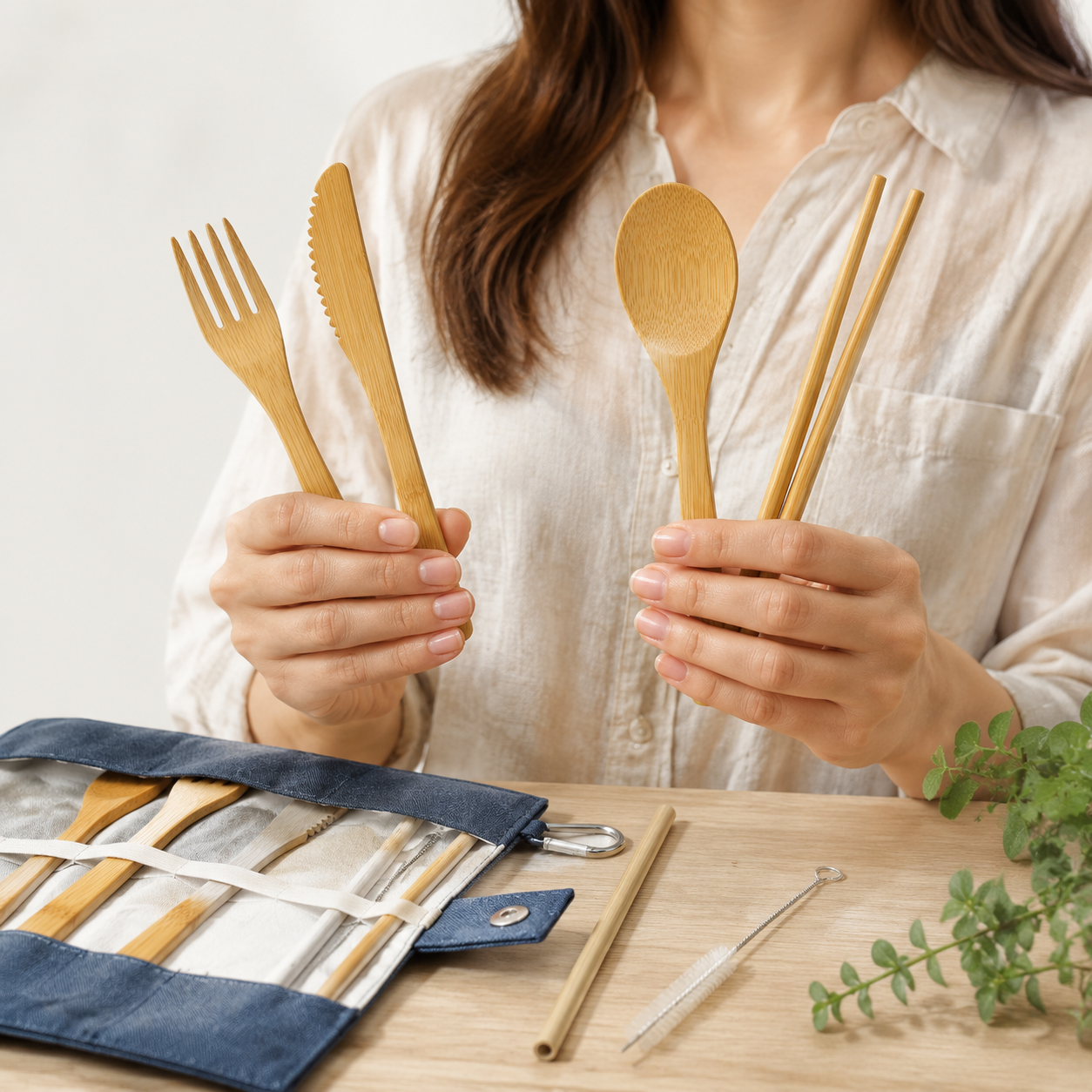 Bamboo Travel Utensil Set with Case