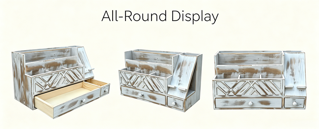 Wooden Desktop Mail Organizer with Drawers and Phone Holder
