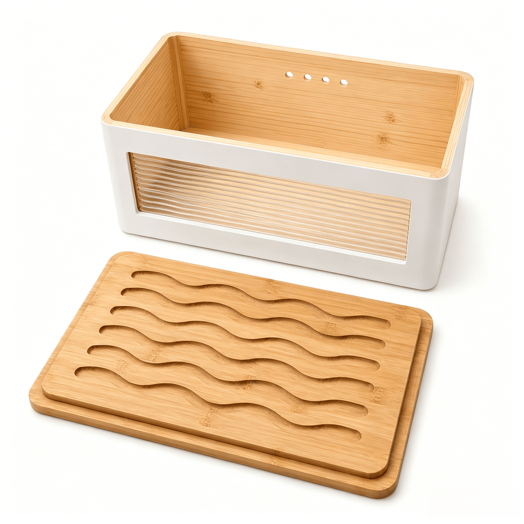 Solid Wood Bread Box with Bamboo Lid