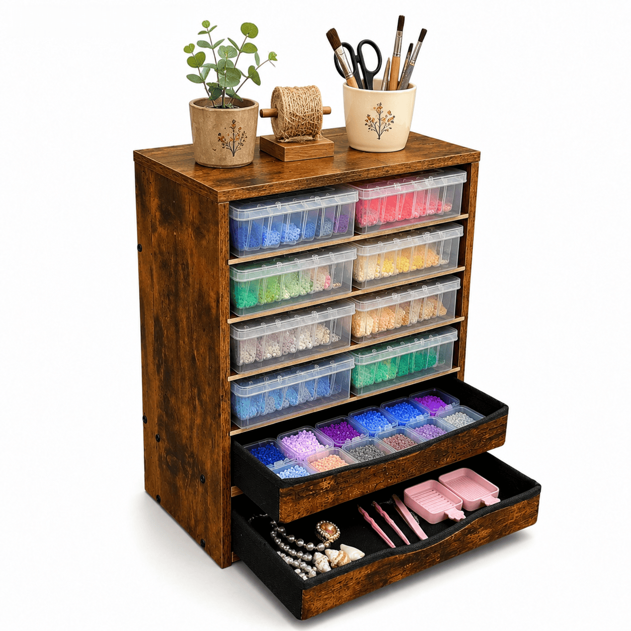 Wooden Desk Storage Organizer with Drawers, 6 Tier Adjustable Mail Sorter & Organizer, Paper & File Storage Organizer, Craft Organizer, Desktop Accessories for Home & Home Office