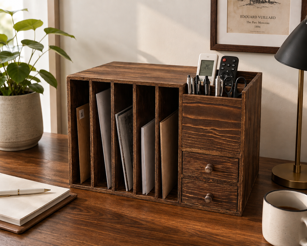 Wooden Desktop Mail Sorter, Mail Organizer