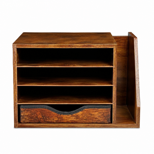 Wooden Desk Organizer with Drawers, 4 Tier Office Organizer and Accessories, Paper File Mail Organizer, Brown