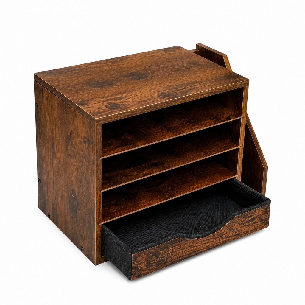 Wooden Desk Organizer with Drawers, 4 Tier Office Organizer and Accessories, Paper File Mail Organizer, Brown