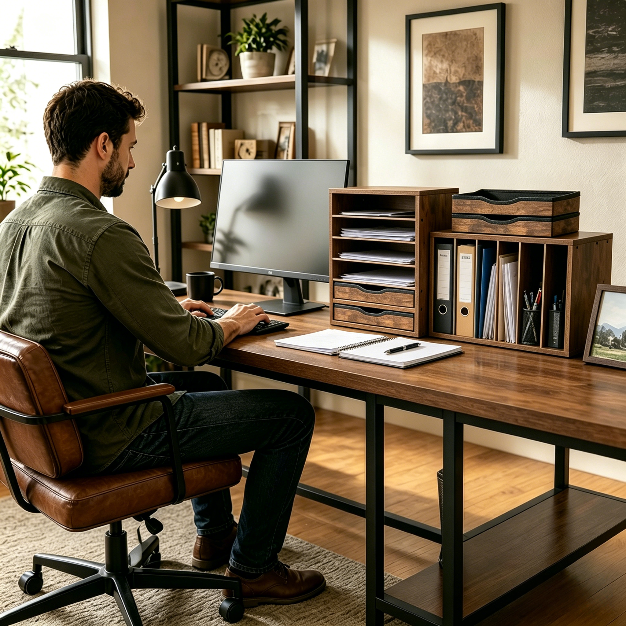 Wooden Desk Storage Organizer with Drawers, 6 Tier Adjustable Mail Sorter & Organizer, Paper & File Storage Organizer, Craft Organizer, Desktop Accessories for Home & Home Office