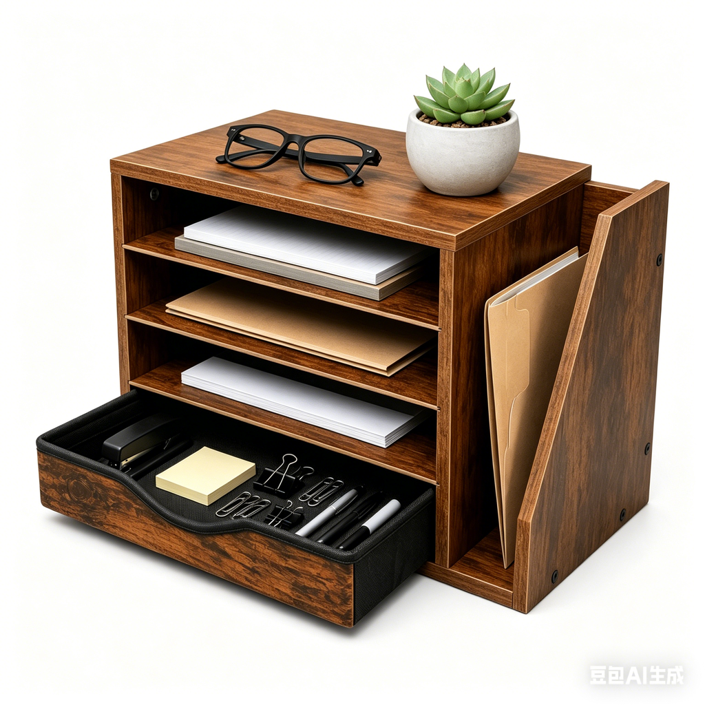 Wooden Desk Organizer with Drawers, 4 Tier Office Organizer and Accessories, Paper File Mail Organizer, Brown