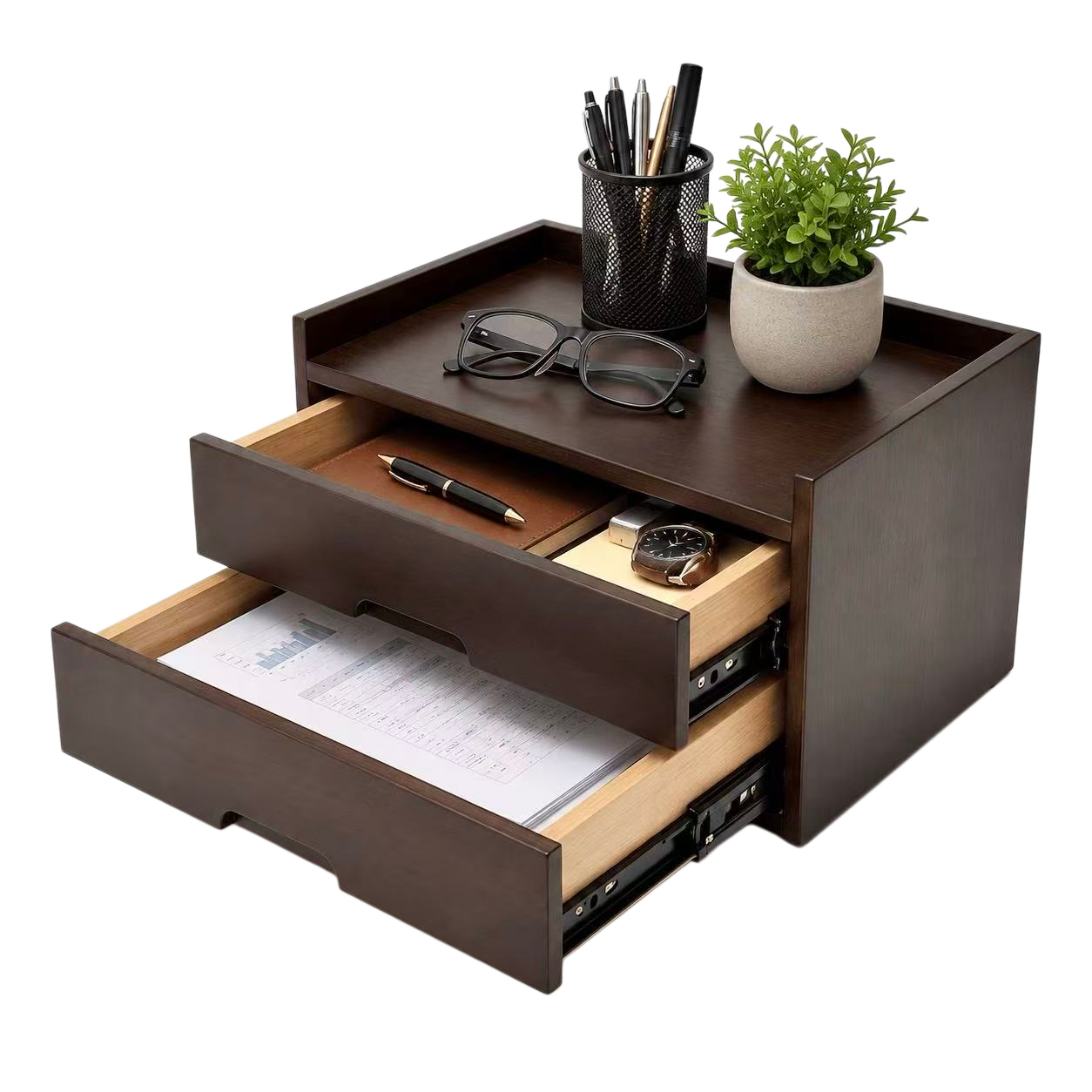 Solid Wood Desk Organizer with Smooth Slides
