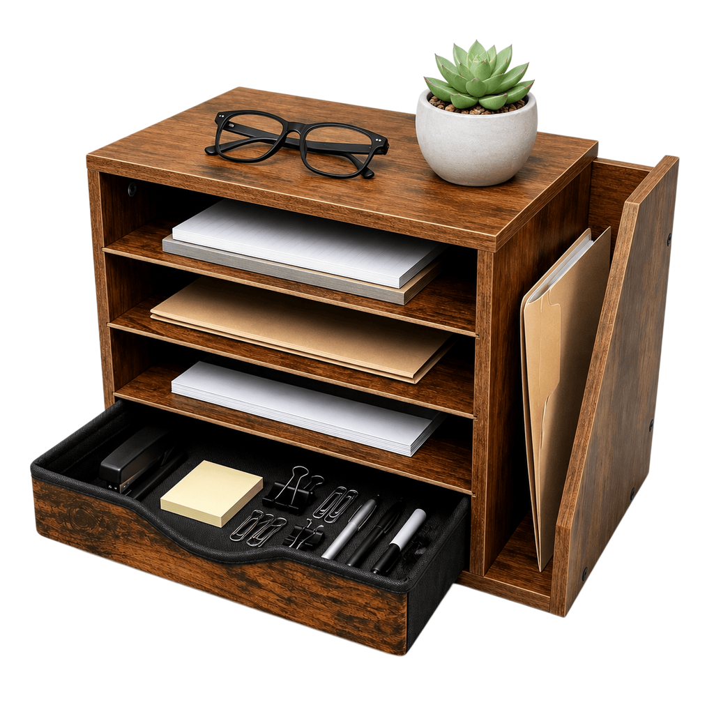 Wooden Desk Organizer with Drawer