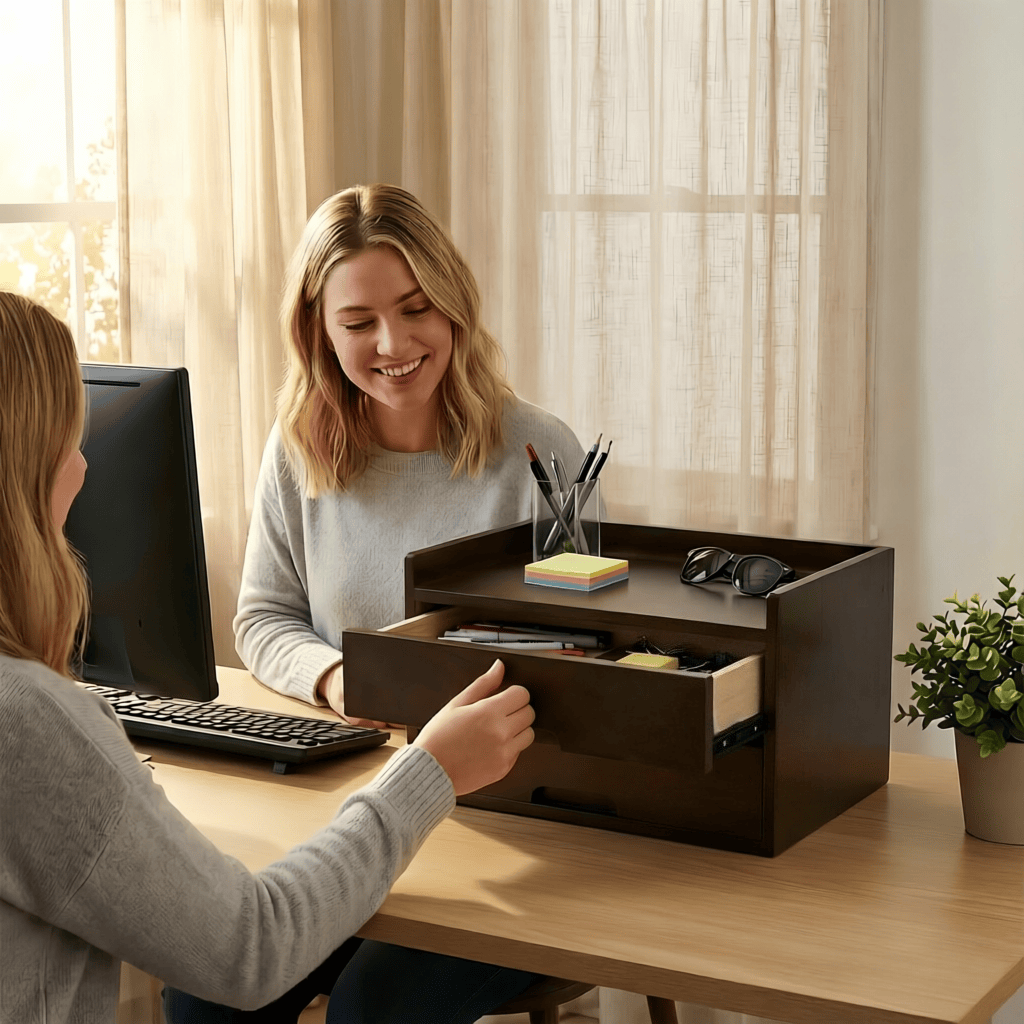 Solid Wood Desk Organizer with Smooth Slides