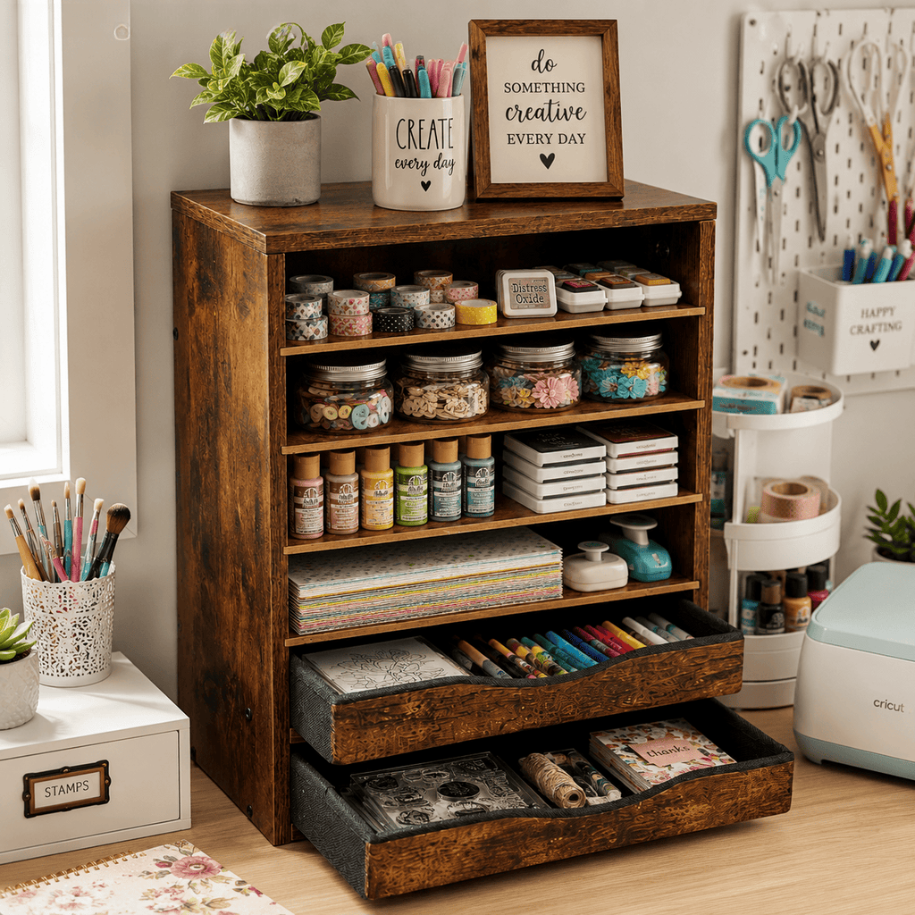 Wooden Desk Storage Organizer with Drawers, 6 Tier Adjustable Mail Sorter & Organizer, Paper & File Storage Organizer, Craft Organizer, Desktop Accessories for Home & Home Office