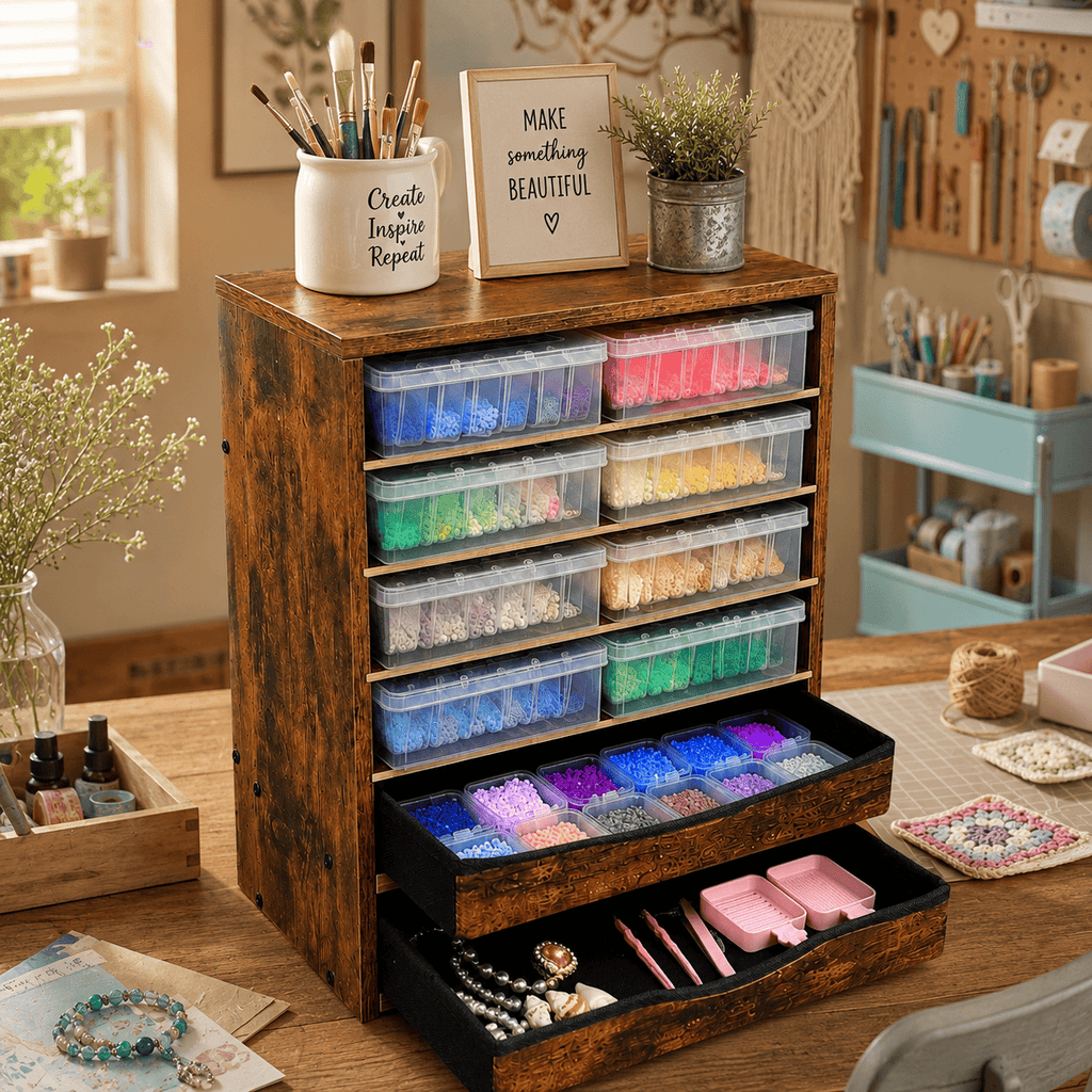 Wooden Desk Storage Organizer with Drawers, 6 Tier Adjustable Mail Sorter & Organizer, Paper & File Storage Organizer, Craft Organizer, Desktop Accessories for Home & Home Office