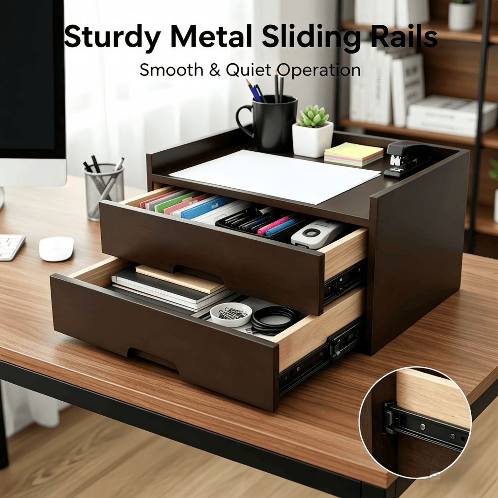 Solid Wood Desk Organizer with Smooth Slides