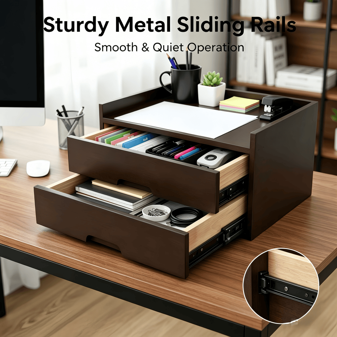 Solid Wood Desk Organizer with Smooth Slides