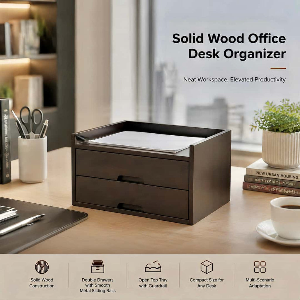 Solid Wood Desk Organizer with Smooth Slides