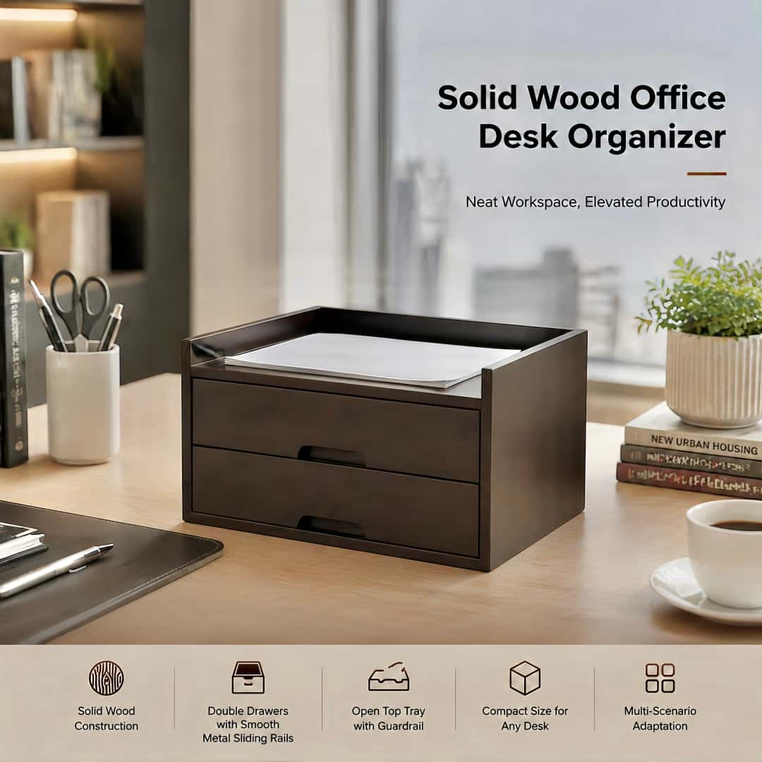 Solid Wood Desk Organizer with Smooth Slides