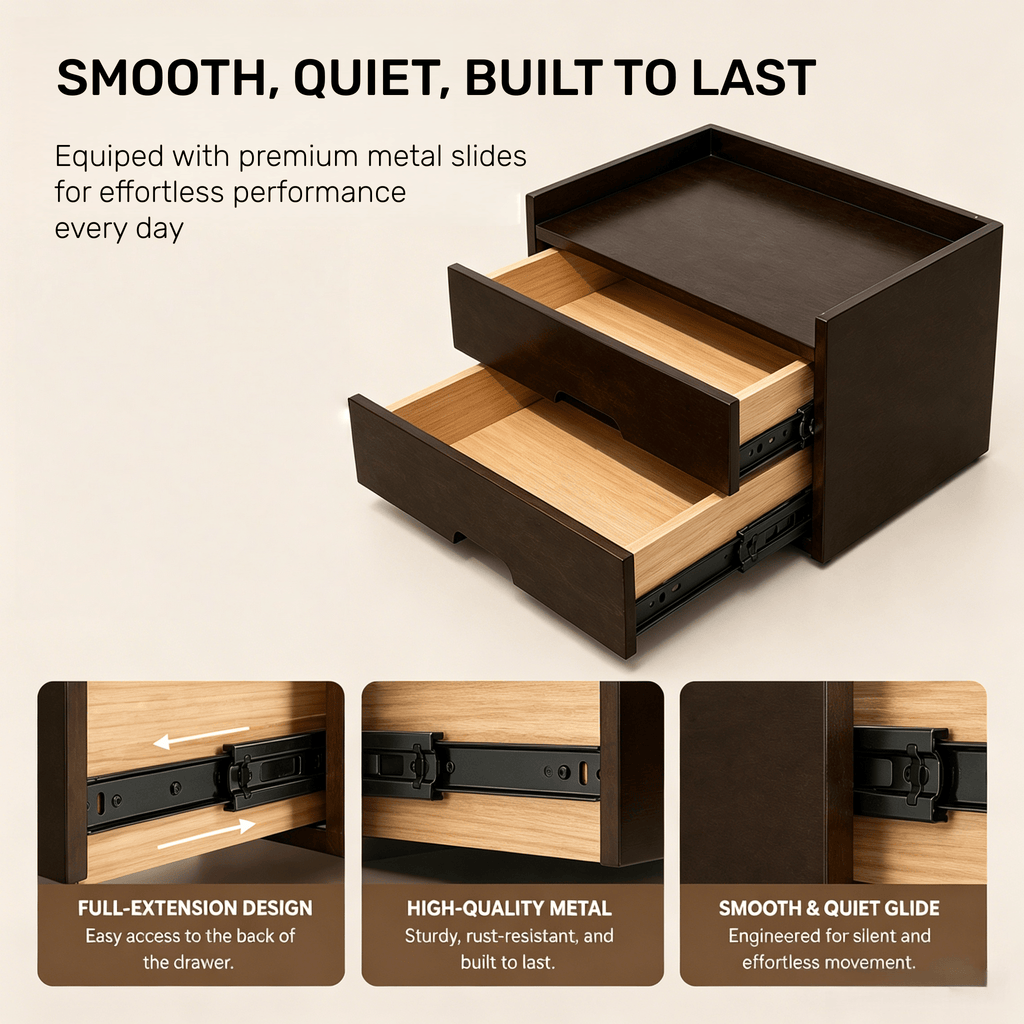 Solid Wood Desk Organizer with Smooth Slides