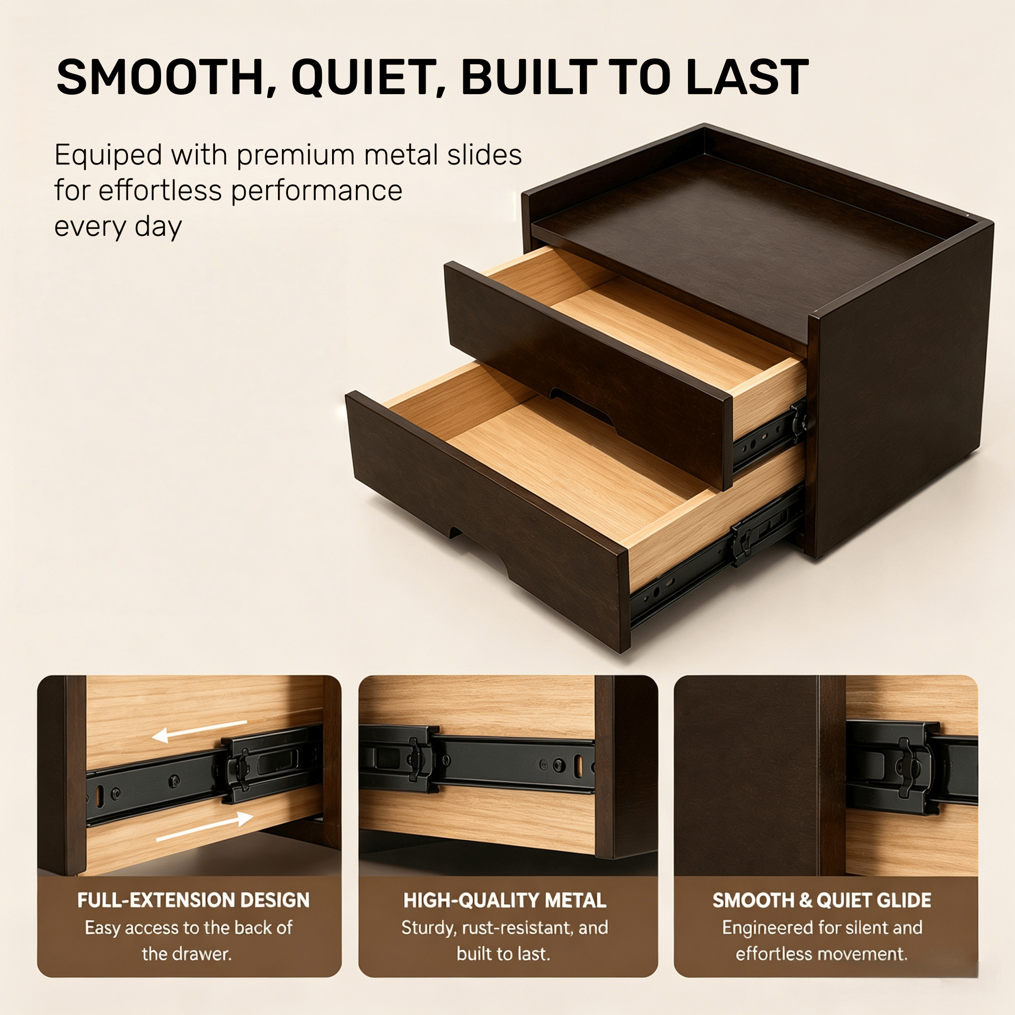 Solid Wood Desk Organizer with Smooth Slides